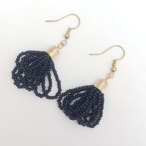 New Black Seed Beaded Loop Tassel Drop/Dangle French Wire 18k Gold Plated